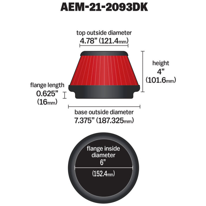 AEM 6 inch x 4 inch DryFlow Tapered Conical Air Filter